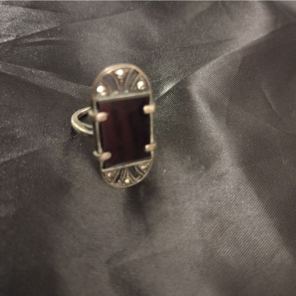 Vintage black silver rectangle ring mod 70s 80s costume jewelry cosplay
